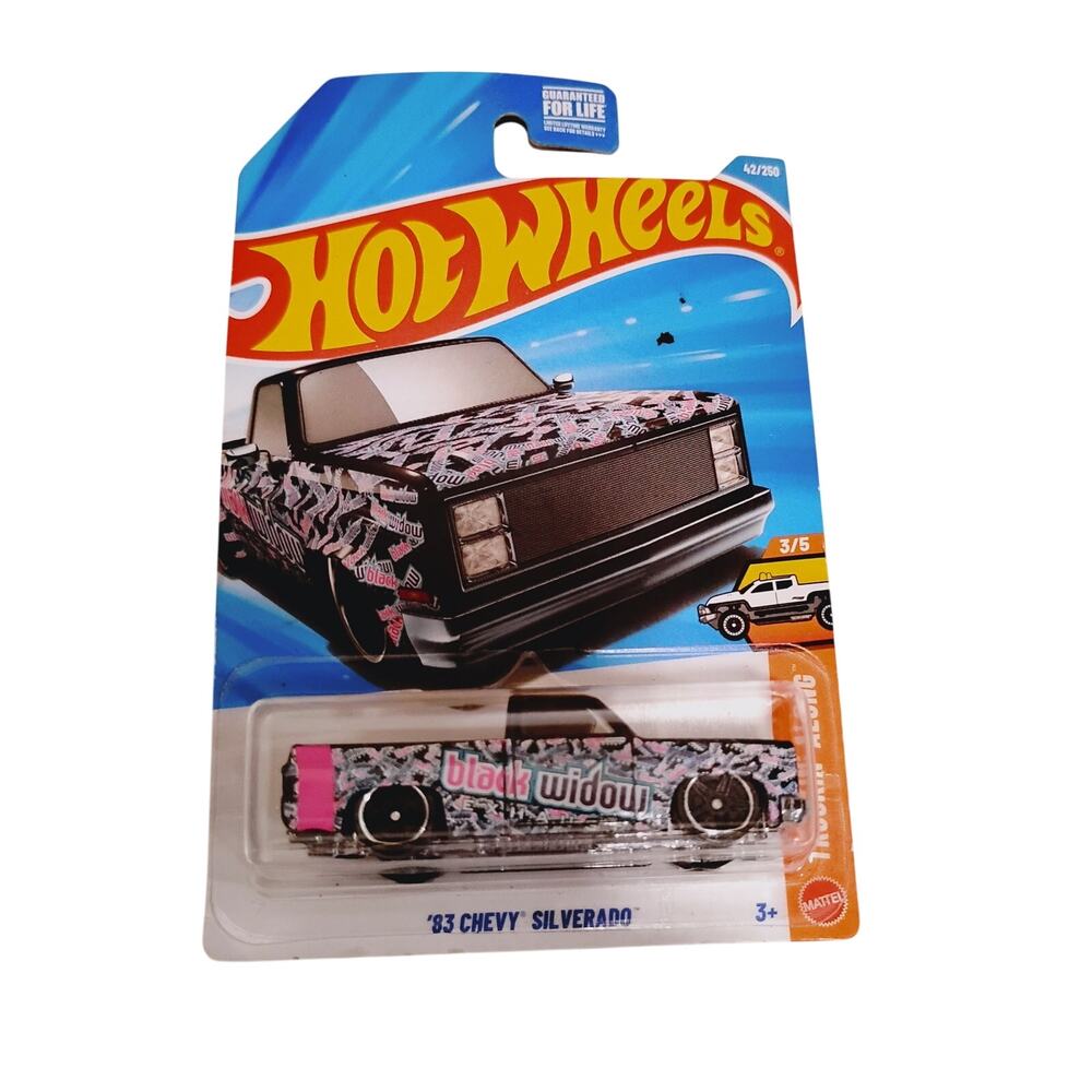 Hot Wheels '83 Chevy Silverado Truckin' Along Black Widow Diecast Black Pixel